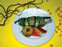 Lubina encamisada rellena de Cabrales con caramelo de manzana